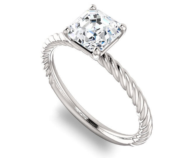 1.30ct (6.5mm) Asscher  14K White Gold Rope Solitaire Engagement Setting