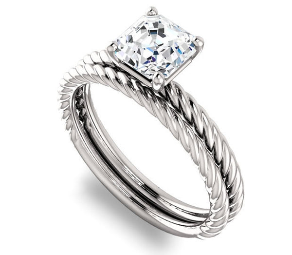 1.30ct (6.5mm) Asscher  14K White Gold Rope Solitaire Engagement Setting