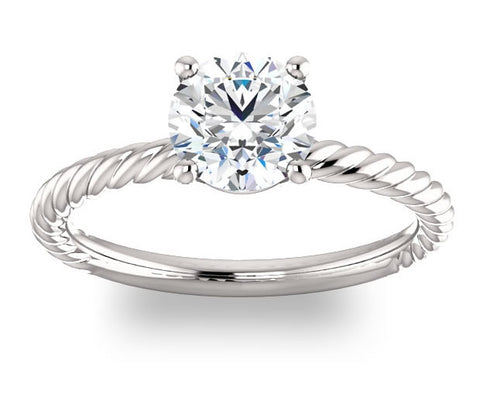 1.00ct (6.5mm) Round  14K White Gold Rope Solitaire Engagement Setting