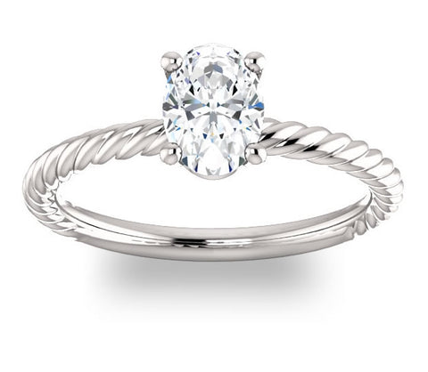 0.90ct (7.0x5.0mm) Oval  14K White Gold Rope Solitaire Engagement Setting