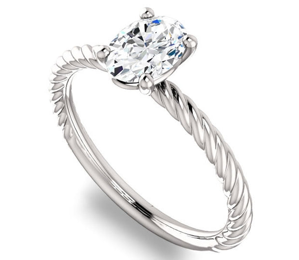 0.90ct (7.0x5.0mm) Oval  14K White Gold Rope Solitaire Engagement Setting