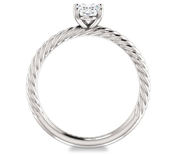 0.90ct (7.0x5.0mm) Oval  14K White Gold Rope Solitaire Engagement Setting