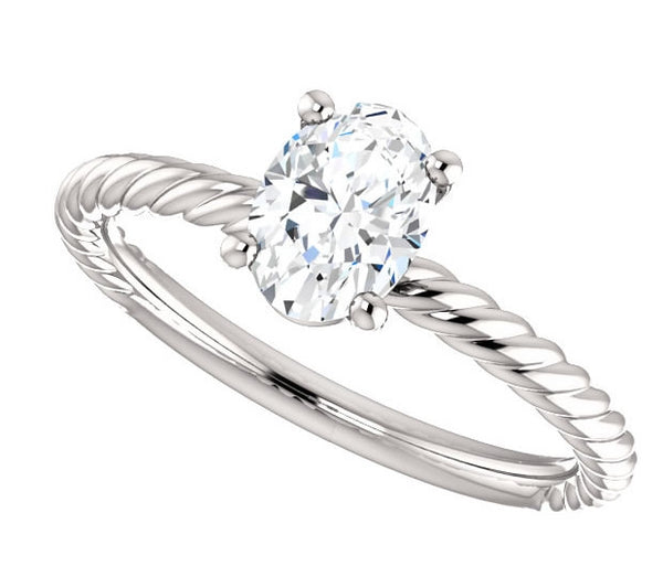 0.90ct (7.0x5.0mm) Oval  14K White Gold Rope Solitaire Engagement Setting