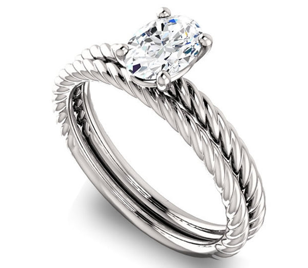 0.90ct (7.0x5.0mm) Oval  14K White Gold Rope Solitaire Engagement Setting