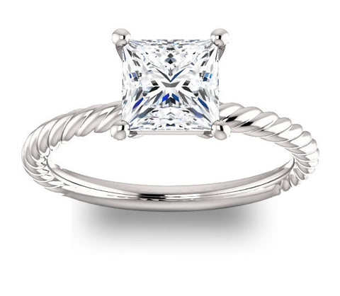 1.30ct (6.0mm) Princess  14K White Gold Rope Solitaire Engagement Setting