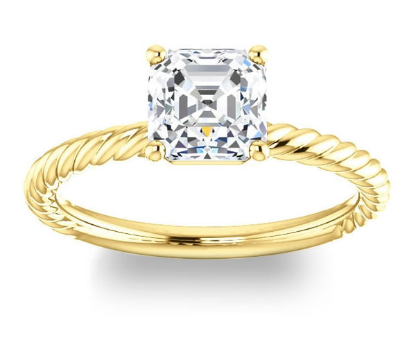 1.30ct (6.5mm) Asscher  14K Yellow Gold Rope Solitaire Engagement Setting