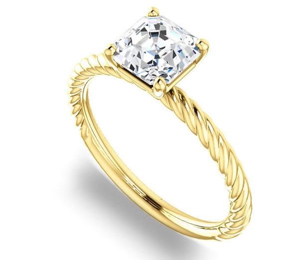 1.30ct (6.5mm) Asscher  14K Yellow Gold Rope Solitaire Engagement Setting