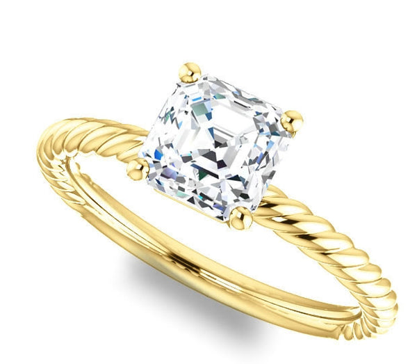 1.30ct (6.5mm) Asscher  14K Yellow Gold Rope Solitaire Engagement Setting