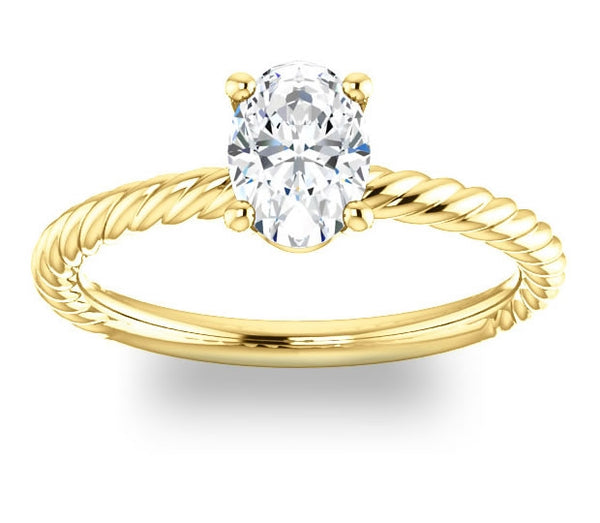 0.90ct (7.0x5.0mm) Oval  14K Yellow Gold Rope Solitaire Engagement Setting