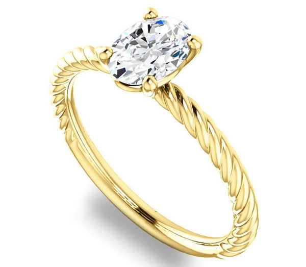 0.90ct (7.0x5.0mm) Oval  14K Yellow Gold Rope Solitaire Engagement Setting