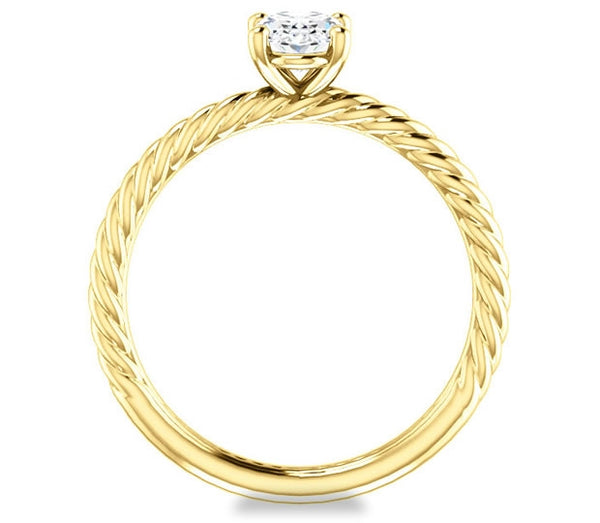 0.90ct (7.0x5.0mm) Oval  14K Yellow Gold Rope Solitaire Engagement Setting