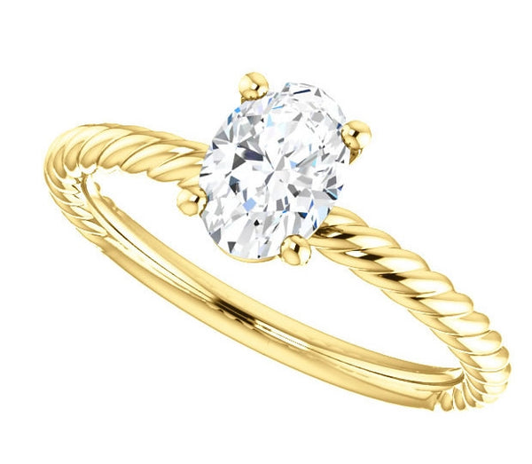 0.90ct (7.0x5.0mm) Oval  14K Yellow Gold Rope Solitaire Engagement Setting