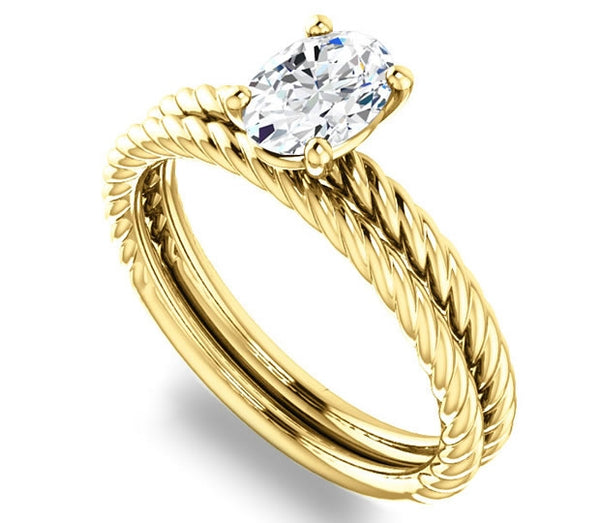 0.90ct (7.0x5.0mm) Oval  14K Yellow Gold Rope Solitaire Engagement Setting