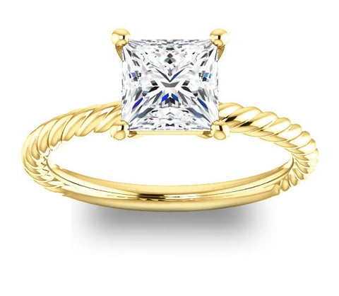 1.30ct (6.0mm) Princess  14K Yellow Gold Rope Solitaire Engagement Setting