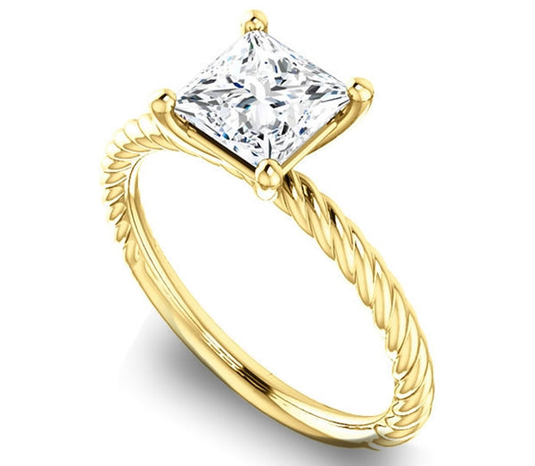 1.30ct (6.0mm) Princess  14K Yellow Gold Rope Solitaire Engagement Setting