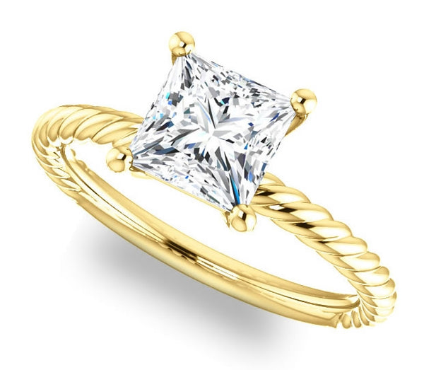 1.30ct (6.0mm) Princess  14K Yellow Gold Rope Solitaire Engagement Setting