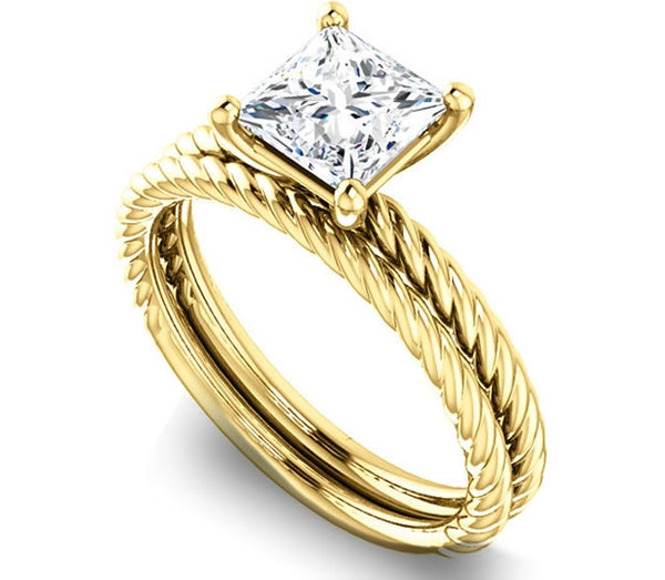 1.30ct (6.0mm) Princess  14K Yellow Gold Rope Solitaire Engagement Setting