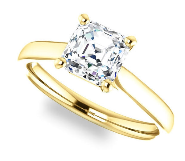 1.30ct (6.5mm) Asscher  14K Yellow Gold Solitaire Engagement Ring