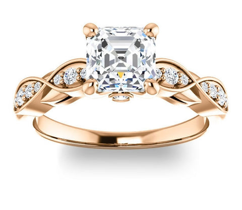 1.30ct (6.5mm) Asscher  14K Rose Gold Solitaire Engagement Ring with Side Stones