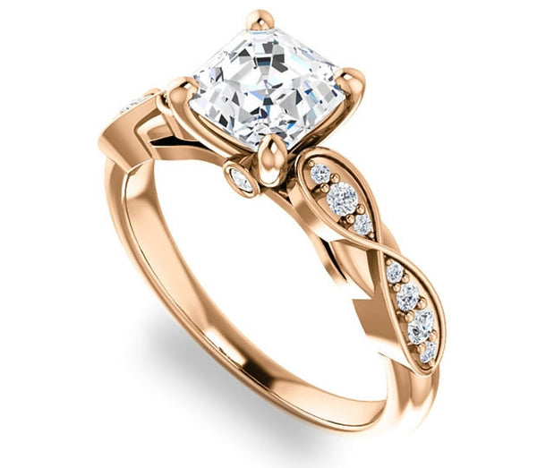 1.30ct (6.5mm) Asscher  14K Rose Gold Solitaire Engagement Ring with Side Stones