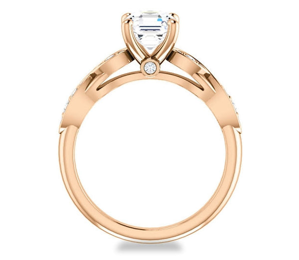 1.30ct (6.5mm) Asscher  14K Rose Gold Solitaire Engagement Ring with Side Stones