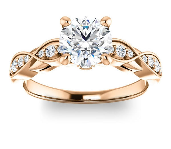 1.00ct (6.5mm) Round  14K Rose Gold Engagement Ring with Side Stones