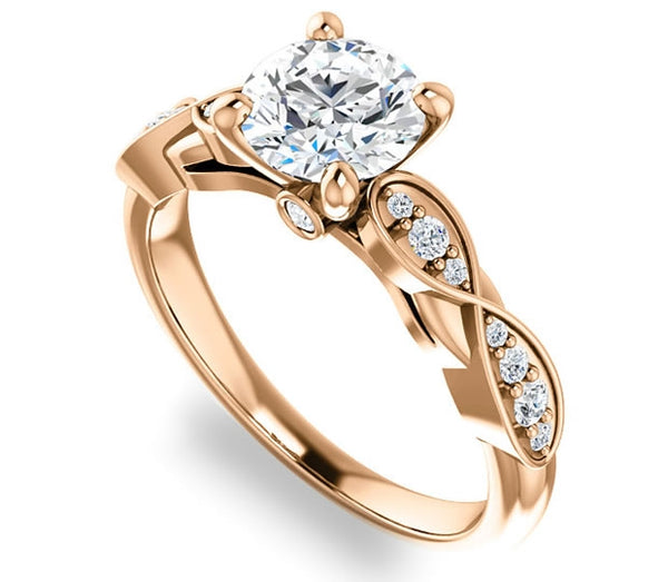 1.00ct (6.5mm) Round  14K Rose Gold Engagement Ring with Side Stones