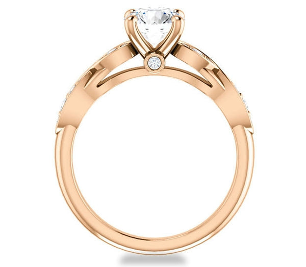 1.00ct (6.5mm) Round  14K Rose Gold Solitaire Engagement Ring with Side Stones