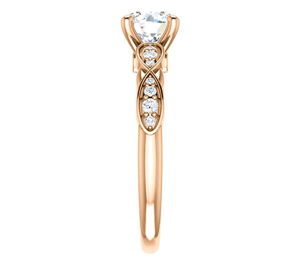 1.00ct (6.5mm) Round  14K Rose Gold Engagement Ring with Side Stones