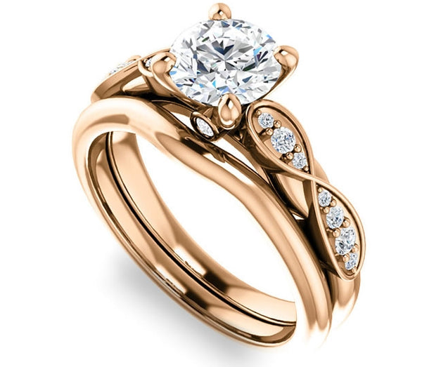 1.00ct (6.5mm) Round  14K Rose Gold Engagement Ring with Side Stones