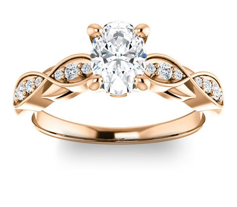 0.90ct (7.0x5.0mm) Oval  14K Rose Gold Engagement Ring with Side Stones