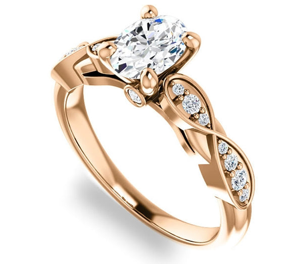 0.90ct (7.0x5.0mm) Oval  14K Rose Gold Engagement Ring with Side Stones