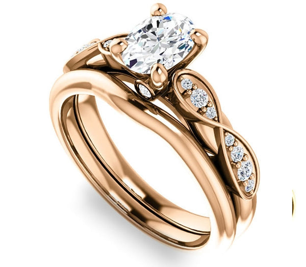 0.90ct (7.0x5.0mm) Oval  14K Rose Gold Engagement Ring with Side Stones