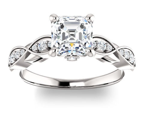 1.30ct (6.5mm) Asscher  14K White Gold Solitaire Engagement Ring with Side Stones