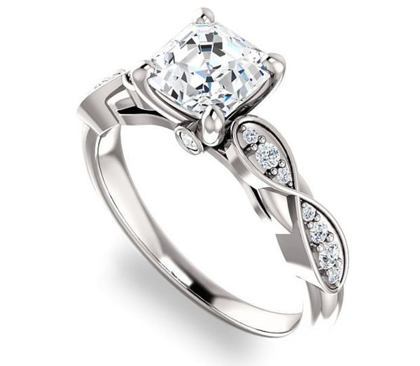 1.30ct (6.5mm) Asscher  14K White Gold Solitaire Engagement Ring with Side Stones