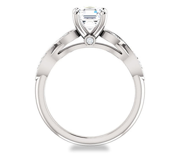 1.30ct (6.5mm) Asscher  14K White Gold Solitaire Engagement Ring with Side Stones