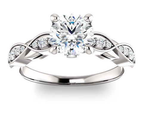 1.00ct (6.5mm) Round  14K White Gold Solitaire Engagement Ring with Side Stones