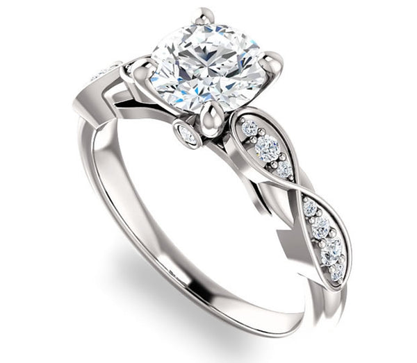 1.00ct (6.5mm) Round  14K White Gold Engagement Ring with Side Stones