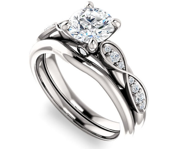 1.00ct (6.5mm) Round  14K White Gold Engagement Ring with Side Stones