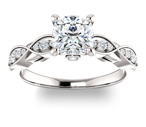 1.30ct (6.5mm) Cushion  Platinum Solitaire Engagement Ring with Side Stones