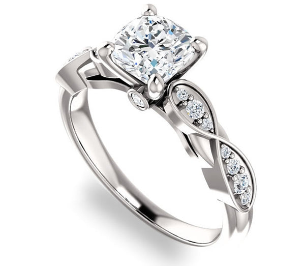 1.30ct (6.5mm) Cushion  Platinum Solitaire Engagement Ring with Side Stones