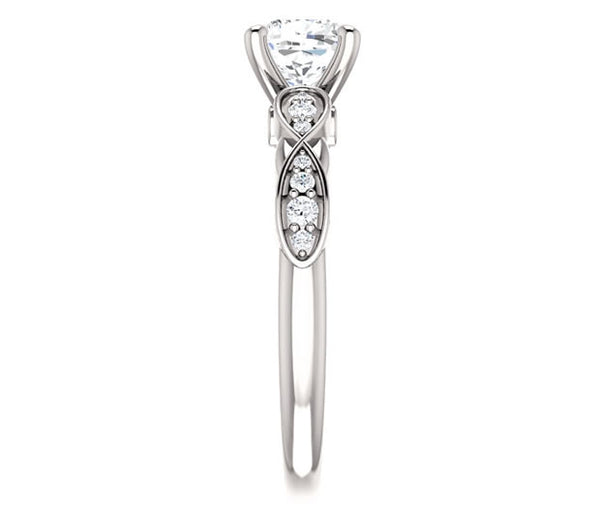 1.30ct (6.5mm) Cushion  Platinum Solitaire Engagement Ring with Side Stones