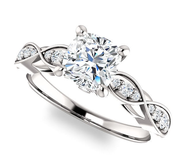 1.30ct (6.5mm) Cushion  Platinum Solitaire Engagement Ring with Side Stones