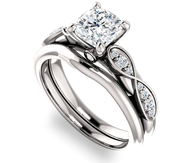 1.30ct (6.5mm) Cushion  Platinum Solitaire Engagement Ring with Side Stones