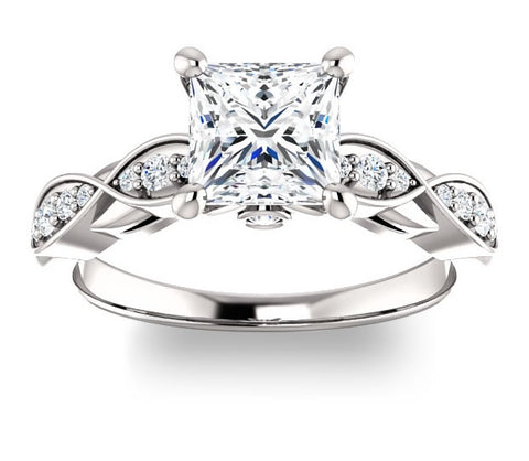 1.30ct (6.0mm) Princess  14K White Gold Engagement Ring with Side Stones