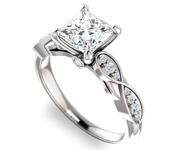 1.30ct (6.0mm) Princess  14K White Gold Solitaire Engagement Ring with Side Stones