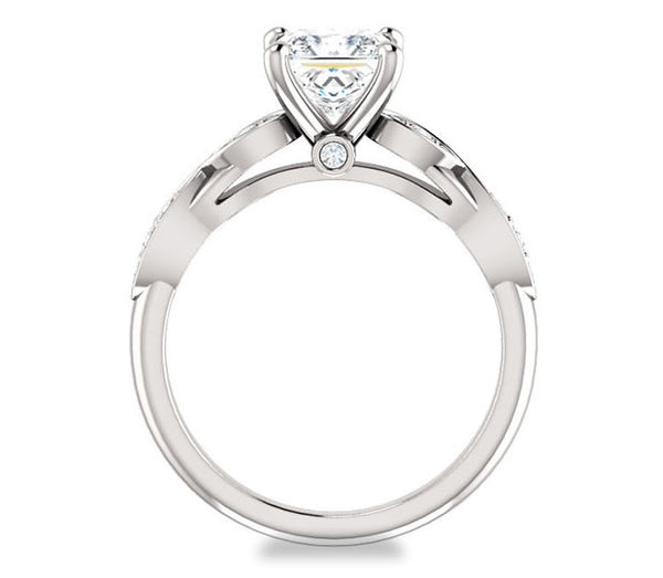 1.30ct (6.0mm) Princess  14K White Gold Solitaire Engagement Ring with Side Stones