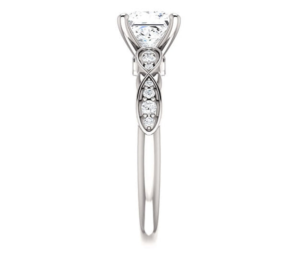 1.30ct (6.0mm) Princess  14K White Gold Solitaire Engagement Ring with Side Stones