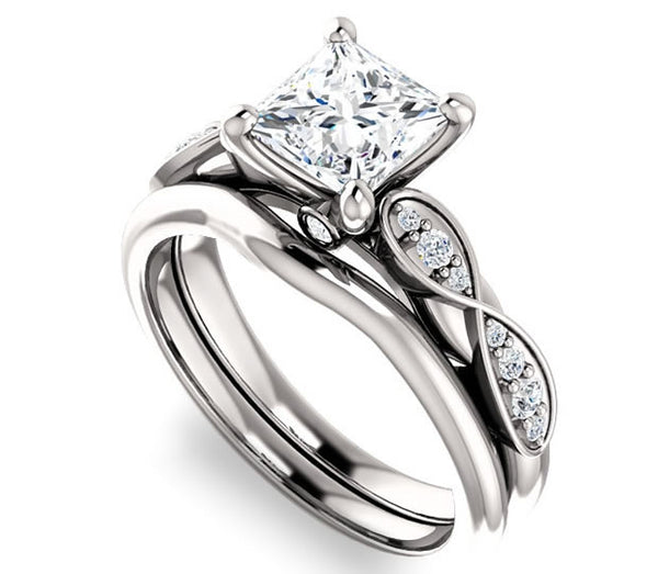 1.30ct (6.0mm) Princess  14K White Gold Solitaire Engagement Ring with Side Stones