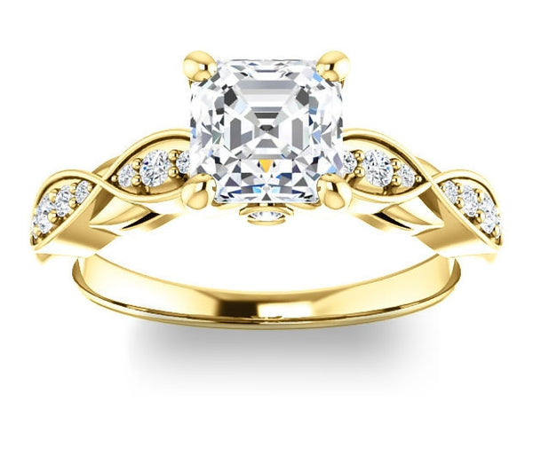 1.30ct (6.5mm) Asscher  14K Yellow Gold Solitaire Engagement Ring with Side Stones